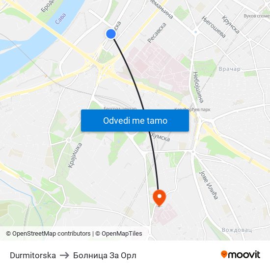 Durmitorska to Болница За Орл map