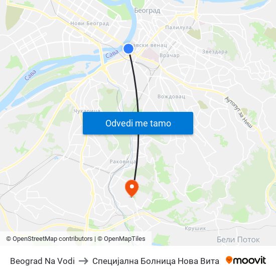 Beograd Na Vodi to Специјална Болница Нова Вита map