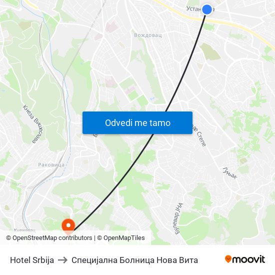 Hotel Srbija to Специјална Болница Нова Вита map