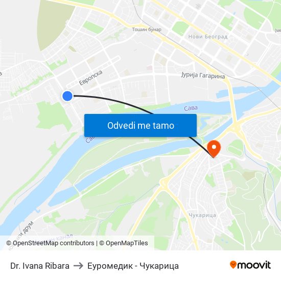 Dr. Ivana Ribara to Еуромедик - Чукарица map