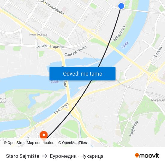 Staro Sajmište to Еуромедик - Чукарица map