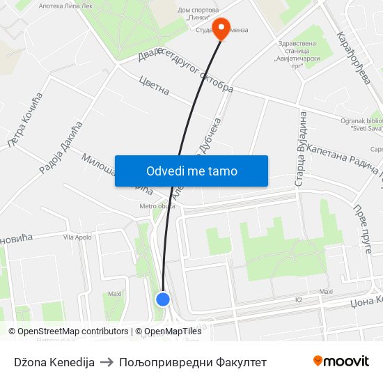 Džona Kenedija to Пољопривредни Факултет map