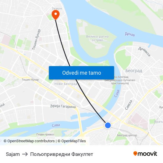 Sajam to Пољопривредни Факултет map