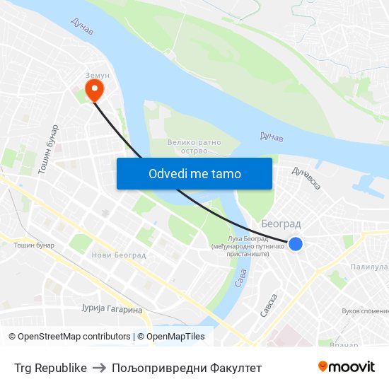 Trg Republike to Пољопривредни Факултет map