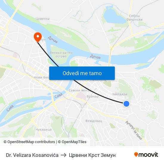 Dr Velizara Kosanovića to Црвени Крст Земун map