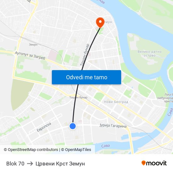 Blok 70 to Црвени Крст Земун map