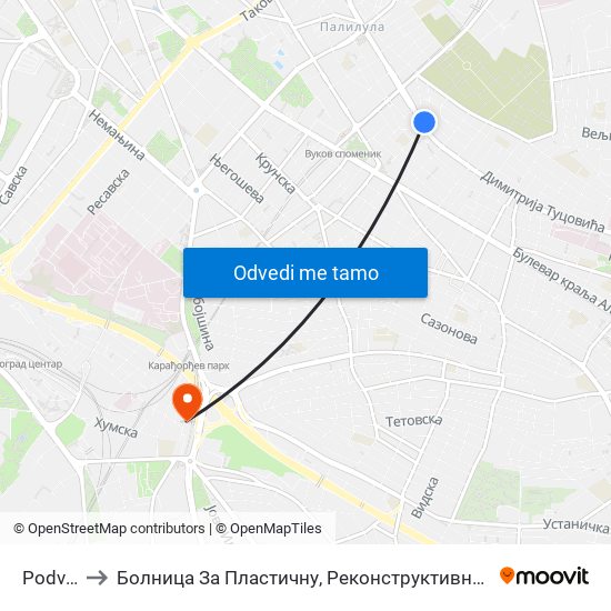 Podvožnjak to Болница За Пластичну, Реконструктивну И Естетску Хирургију „Др Цолић“ map