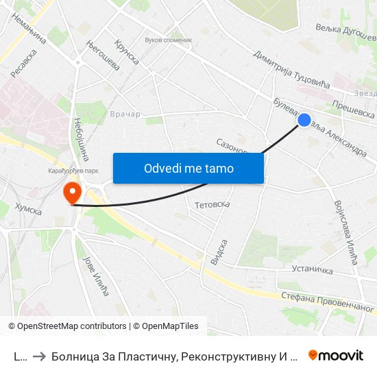 Lion to Болница За Пластичну, Реконструктивну И Естетску Хирургију „Др Цолић“ map