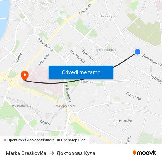 Marka Oreškovića to Докторова Кула map