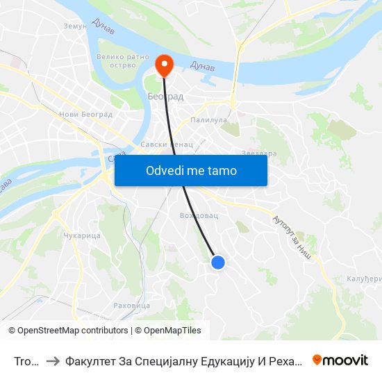 Trošarina to Факултет За Специјалну Едукацију И Рехабилитацију Универзитета У Београду map