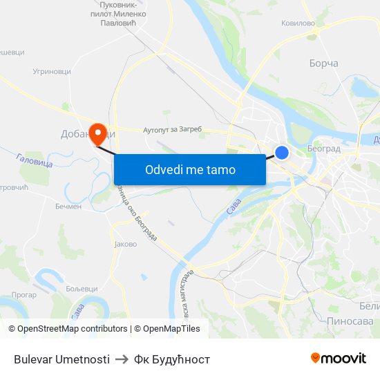 Bulevar Umetnosti to Фк Будућност map