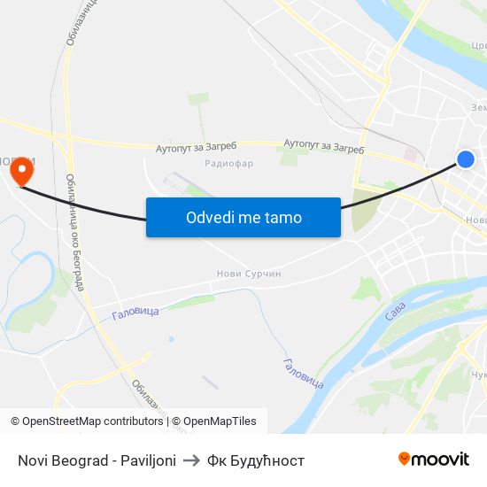 Novi Beograd - Paviljoni to Фк Будућност map