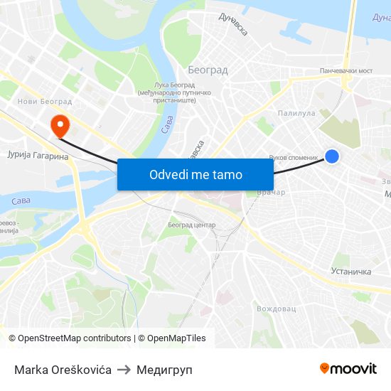 Marka Oreškovića to Медигруп map
