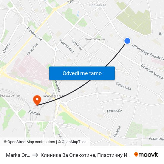 Marka Oreškovića to Клиника За Опекотине, Пластичну И Реконструктивну Хирургију map