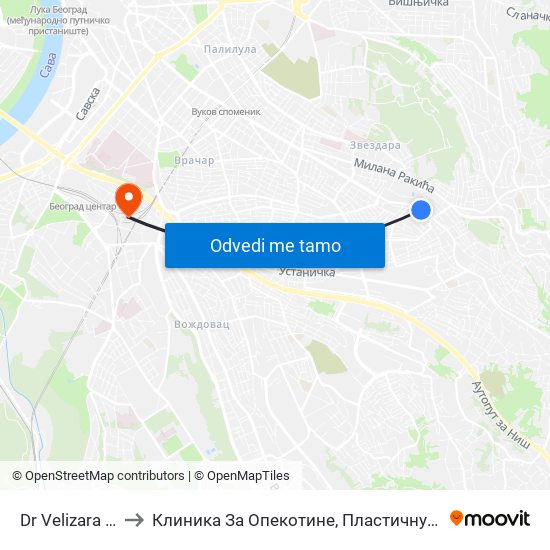 Dr Velizara Kosanovića to Клиника За Опекотине, Пластичну И Реконструктивну Хирургију map