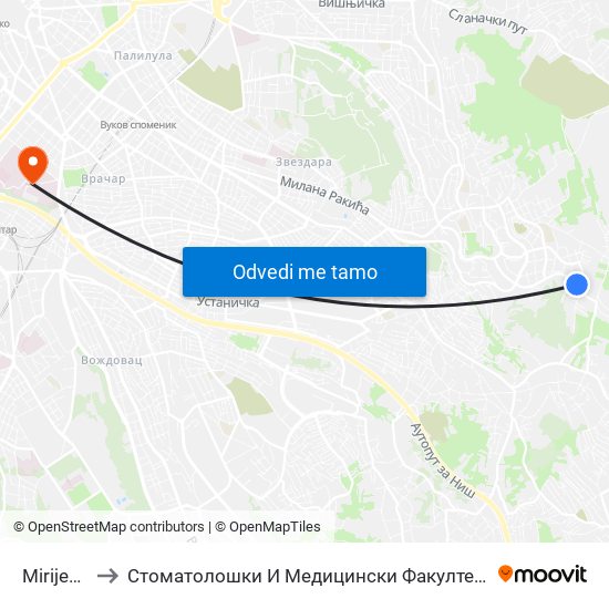 Mirijevo 4 to Стоматолошки И Медицински Факултет (Деканат) map