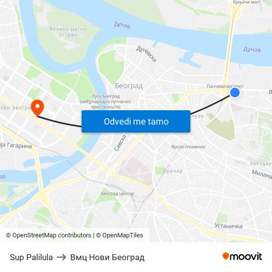Sup Palilula to Вмц Нови Београд map