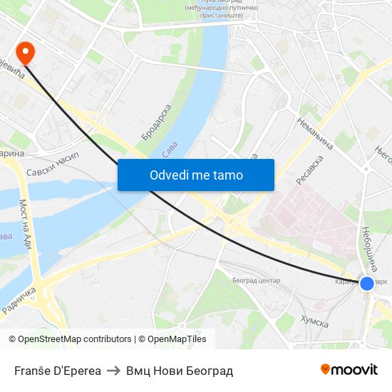 Franše D'Eperea to Вмц Нови Београд map