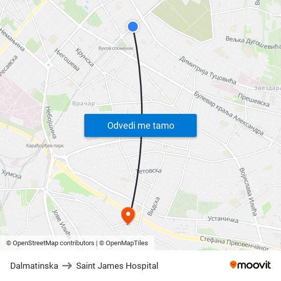 Dalmatinska to Saint James Hospital map