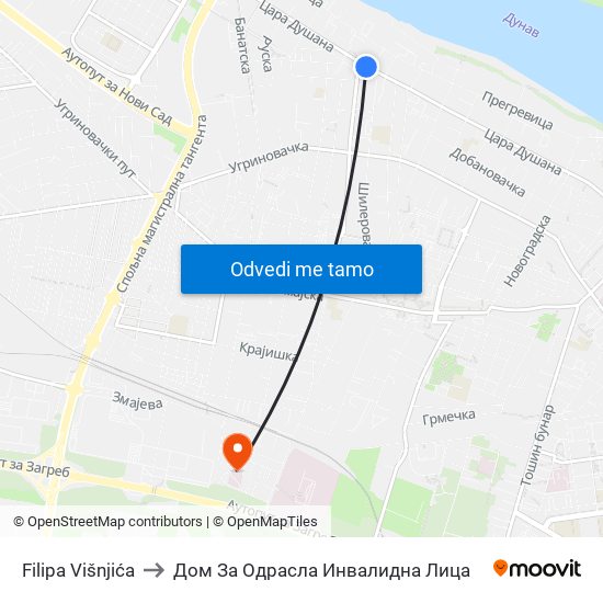 Filipa Višnjića to Дом За Одрасла Инвалидна Лица map