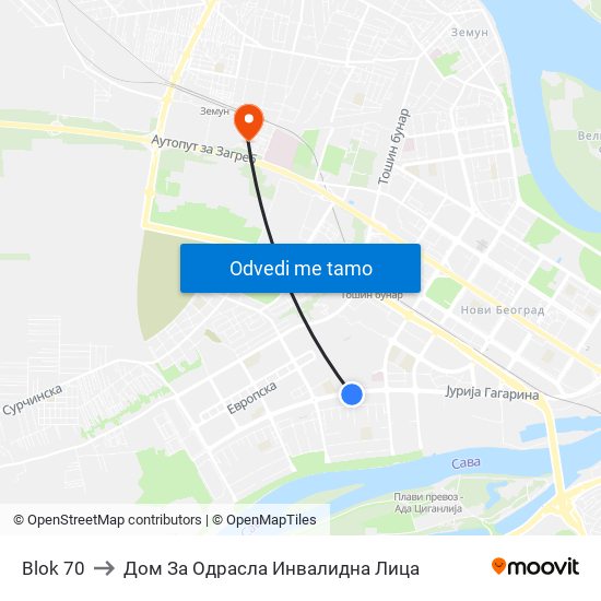 Blok 70 to Дом За Одрасла Инвалидна Лица map