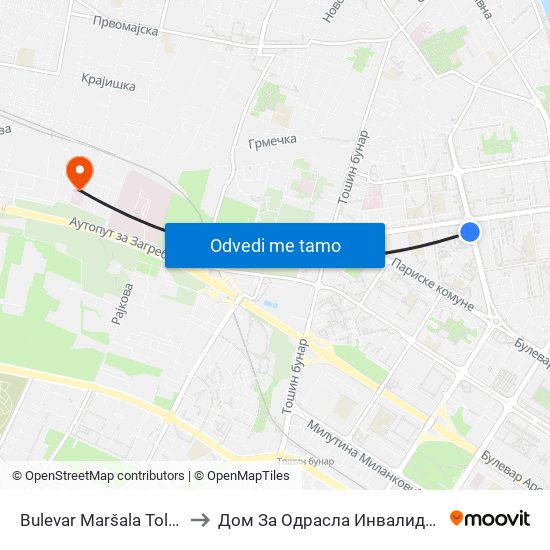 Bulevar Maršala Tolbuhina to Дом За Одрасла Инвалидна Лица map