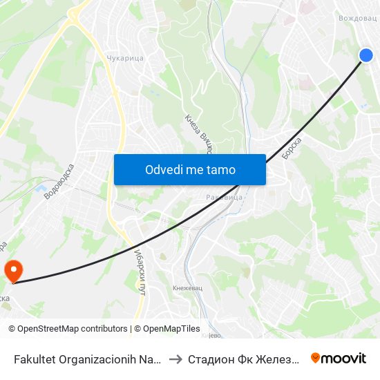 Fakultet Organizacionih Nauka to Стадион Фк Железник map