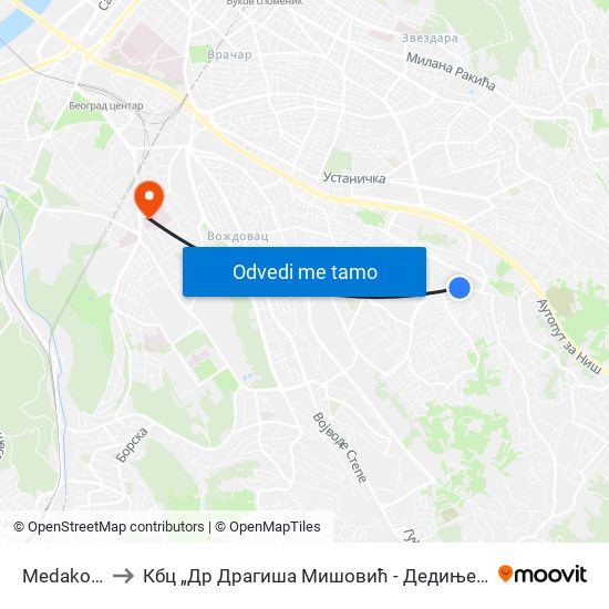 Medaković 3 to Кбц „Др Драгиша Мишовић - Дедиње“ Комплекс А map