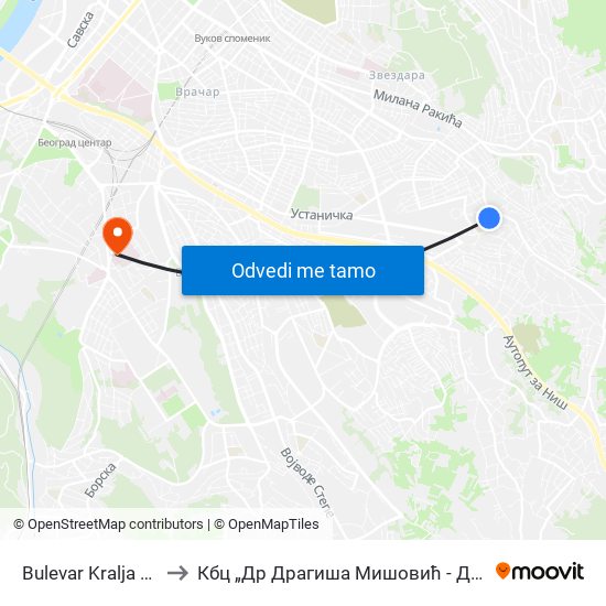 Bulevar Kralja Aleksandra to Кбц „Др Драгиша Мишовић - Дедиње“ Комплекс А map