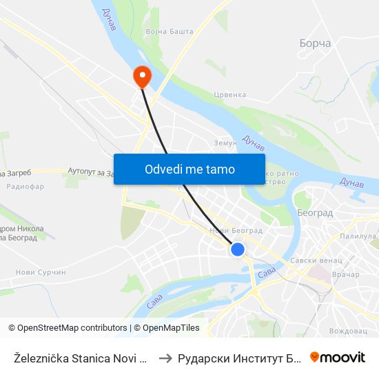 Železnička Stanica Novi Beograd to Рударски Институт Београд map