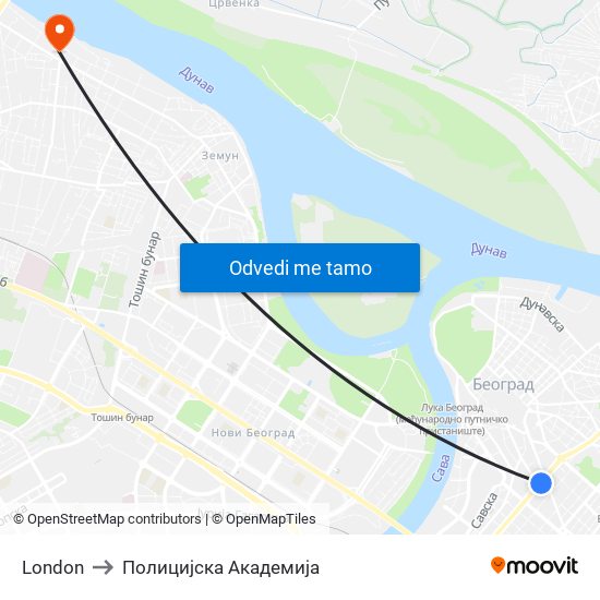 London to Полицијска Академија map