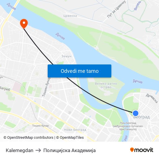 Kalemegdan to Полицијска Академија map