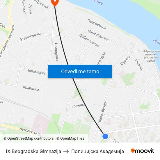 IX Beogradska Gimnazija to Полицијска Академија map