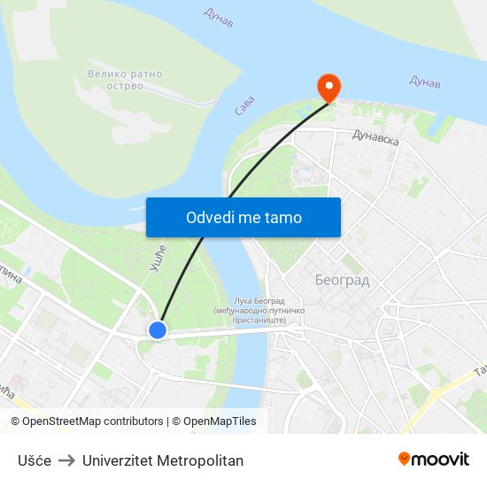 Ušće to Univerzitet Metropolitan map