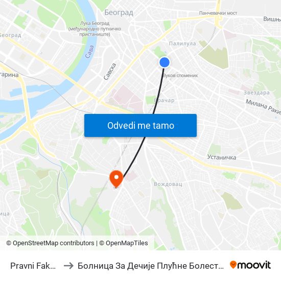 Pravni Fakultet to Болница За Дечије Плућне Болести И Тбц map