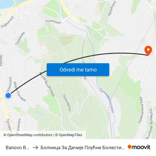 Banovo Brdo to Болница За Дечије Плућне Болести И Тбц map