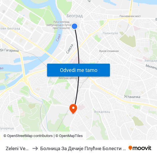Zeleni Venac to Болница За Дечије Плућне Болести И Тбц map
