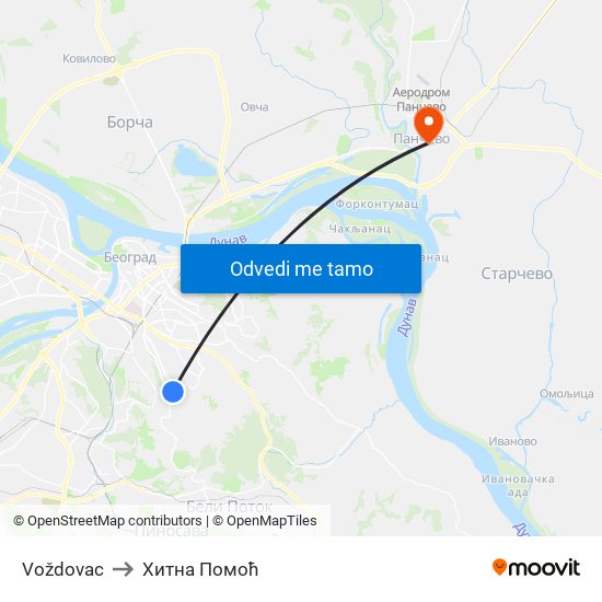 Voždovac to Хитна Помоћ map