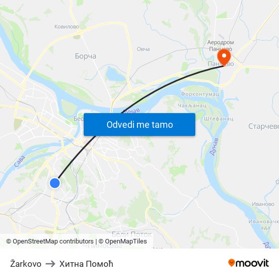 Žarkovo to Хитна Помоћ map