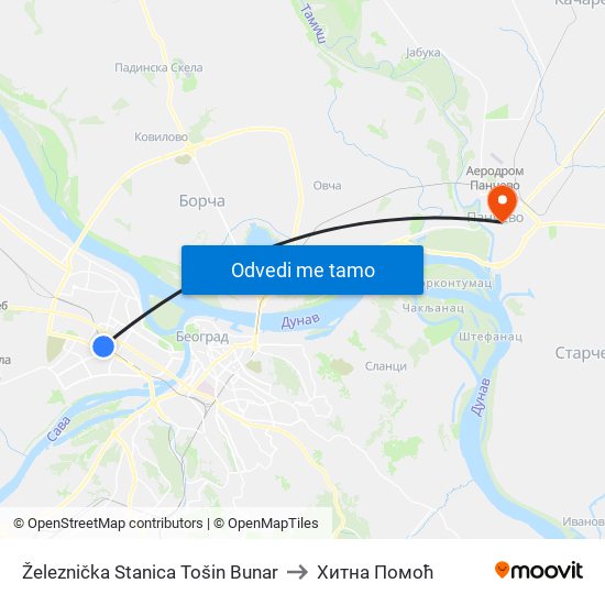 Železnička Stanica Tošin Bunar to Хитна Помоћ map