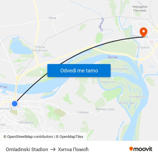 Omladinski Stadion to Хитна Помоћ map