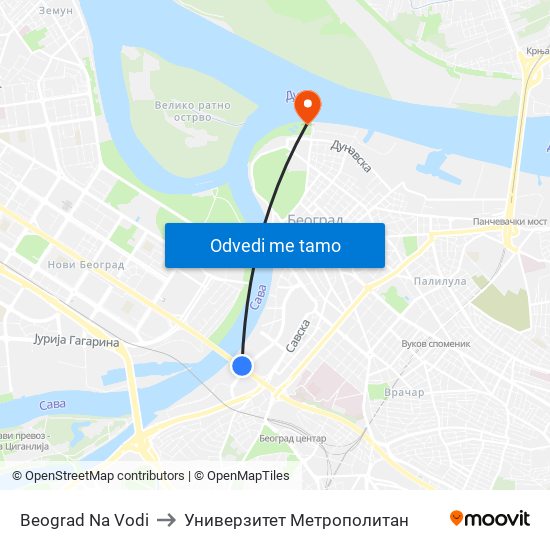 Beograd Na Vodi to Универзитет Метрополитан map