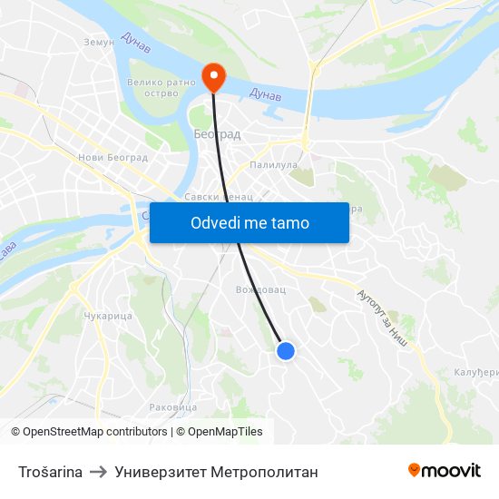 Trošarina to Универзитет Метрополитан map