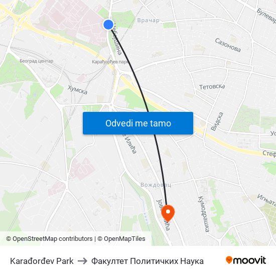 Karađorđev Park to Факултет Политичких Наука map