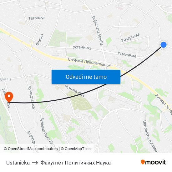 Ustanička to Факултет Политичких Наука map