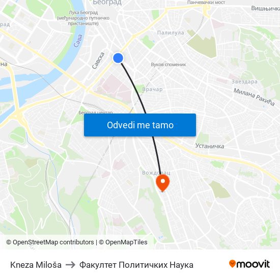 Kneza Miloša to Факултет Политичких Наука map