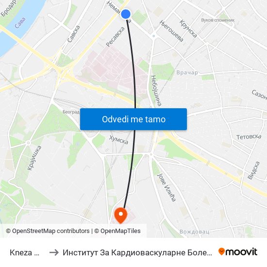 Kneza Miloša to Институт За Кардиоваскуларне Болести ""Дедиње 2"" map