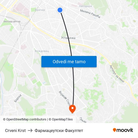 Crveni Krst to Фармацеутски Факултет map