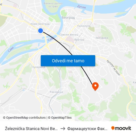 Železnička Stanica Novi Beograd to Фармацеутски Факултет map