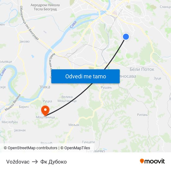 Voždovac to Фк Дубоко map